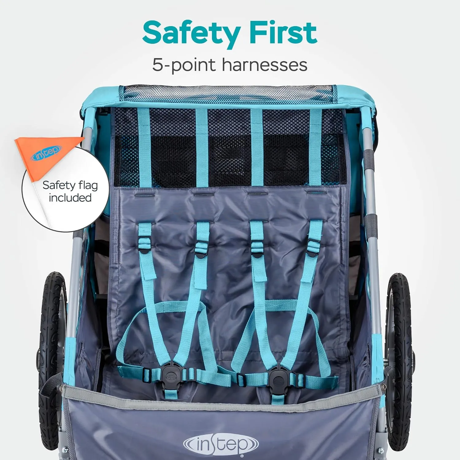 Sync and Take 2 Bike Trailer for Kids, Single and Double Seat Options, 5-Point Harness, Folding Frame, Quick Release Wheels, Easy Storage, With Bug Screen & Weather Shield, Bike Attachment