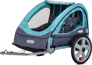 Sync and Take 2 Bike Trailer for Kids, Single and Double Seat Options, 5-Point Harness, Folding Frame, Quick Release Wheels, Easy Storage, With Bug Screen & Weather Shield, Bike Attachment