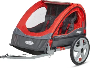 Sync and Take 2 Bike Trailer for Kids, Single and Double Seat Options, 5-Point Harness, Folding Frame, Quick Release Wheels, Easy Storage, With Bug Screen & Weather Shield, Bike Attachment