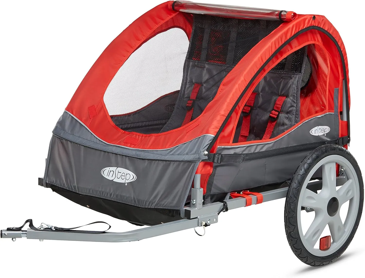 Sync and Take 2 Bike Trailer for Kids, Single and Double Seat Options, 5-Point Harness, Folding Frame, Quick Release Wheels, Easy Storage, With Bug Screen & Weather Shield, Bike Attachment