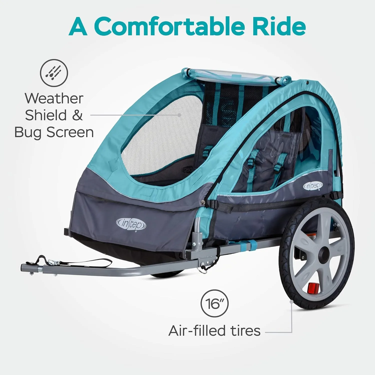Sync and Take 2 Bike Trailer for Kids, Single and Double Seat Options, 5-Point Harness, Folding Frame, Quick Release Wheels, Easy Storage, With Bug Screen & Weather Shield, Bike Attachment