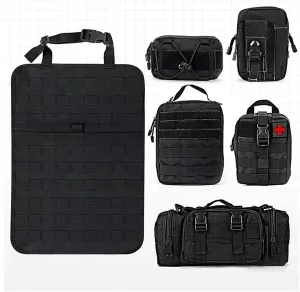 Tactical Car Seat Back Organizer Tactical Vehicle Panel Organizer with 5 Detachable Molle Pouches Universal Fits Most of Vehicle Car Storage Back of Seat Car Organizer(Black Suit)