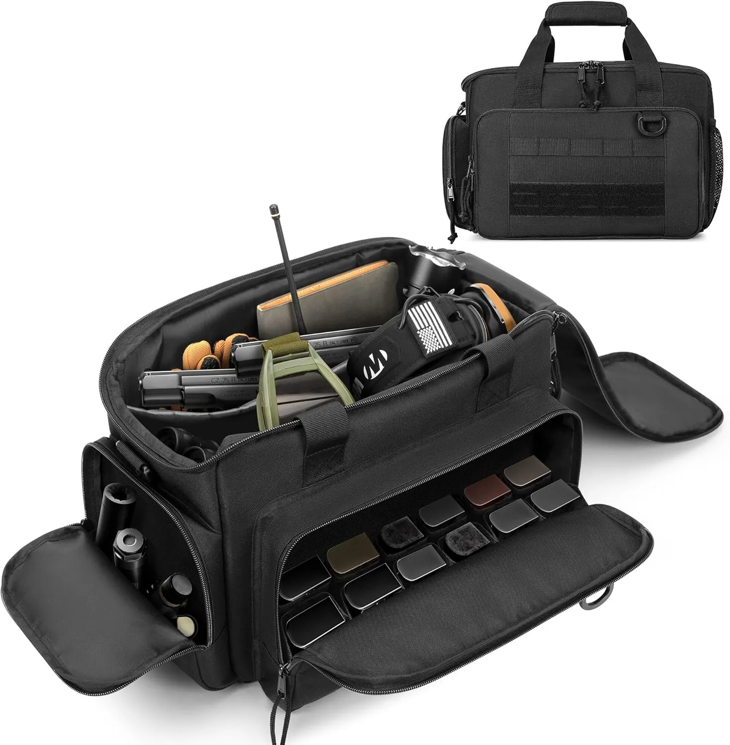 Tactical Pistol Range Bag with 12X Magazine Slots, Gun Bags for Handguns with Lockable Zippers and Detachable Shoulder Strap, Soft Pistol Case for Shooting Accessories