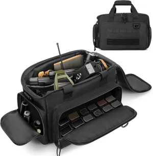 Tactical Pistol Range Bag with 12X Magazine Slots, Gun Bags for Handguns with Lockable Zippers and Detachable Shoulder Strap, Soft Pistol Case for Shooting Accessories