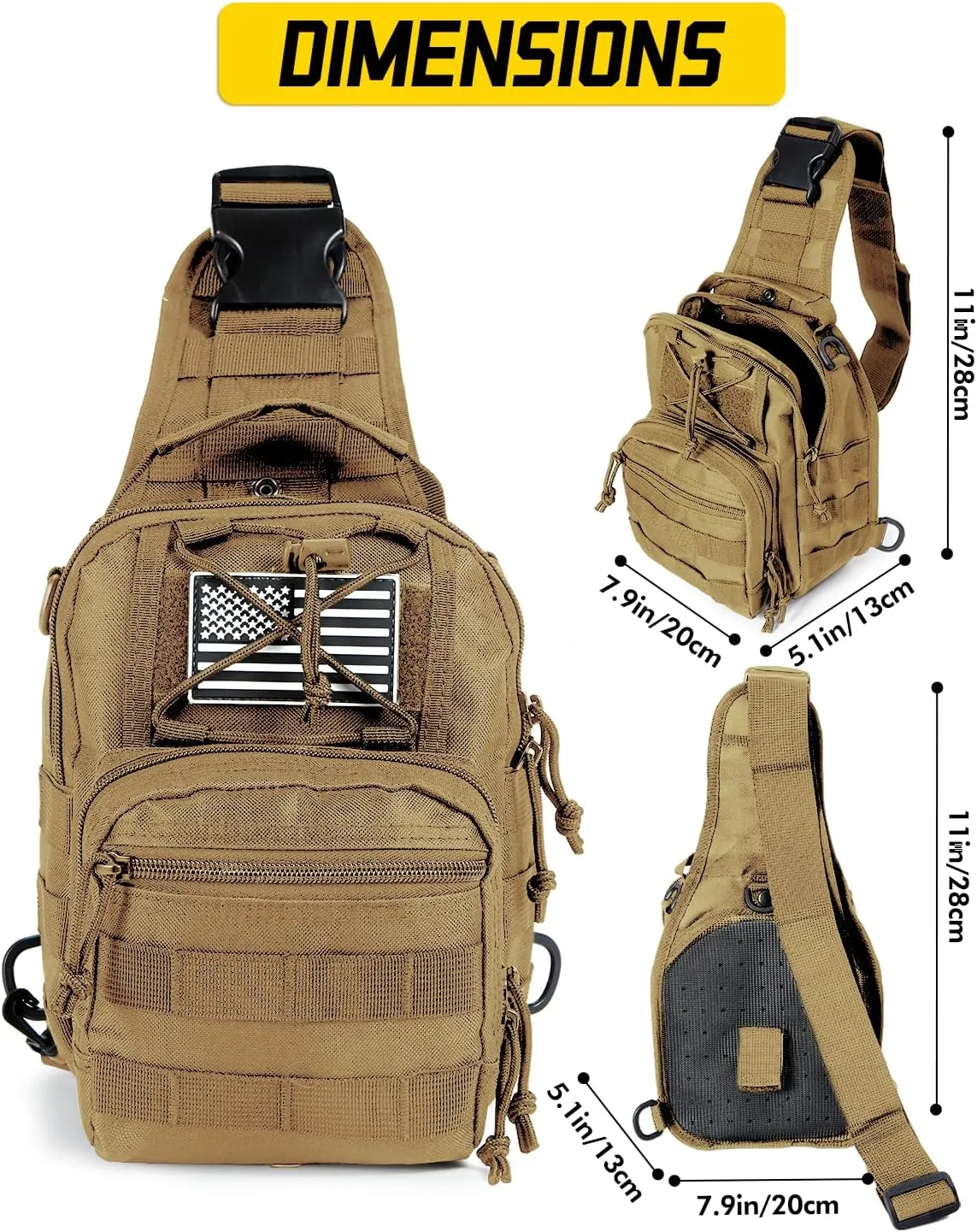 Tactical Sling Bag for Men, Crossbody Military Chest Bag, EDC Range Gear Single Shoulder Backpack for Hunting, Trekking, Fishing, Camping, Cycling, and Traveling (Khaki)