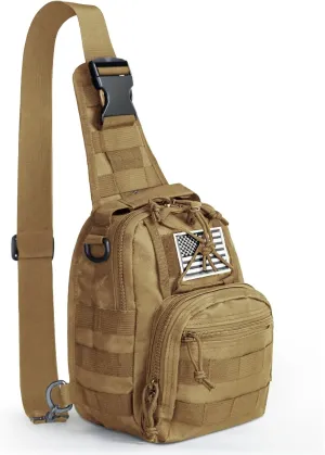 Tactical Sling Bag for Men, Crossbody Military Chest Bag, EDC Range Gear Single Shoulder Backpack for Hunting, Trekking, Fishing, Camping, Cycling, and Traveling (Khaki)