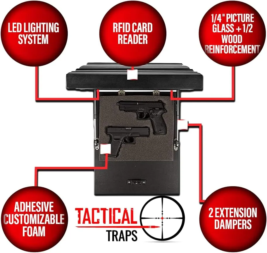 Tactical Traps - Guardian 15s Frame Gun Storage with Trap Door - Firearm and Magazine Storage with RFID Lock and Hidden Gun Compartment, Easy Installation - 18.75” x 15.75” - White
