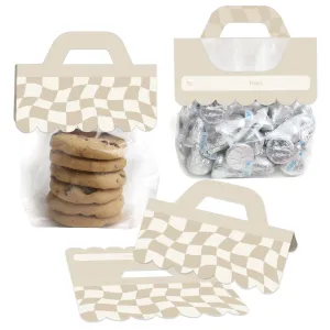 Tan Checkered Party - DIY Clear Goodie Favor Bag Labels - Candy Bags with Toppers - Set of 24