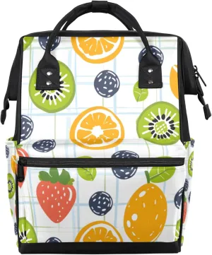 Tavisto Checkered Fruits Double Shoulder Mommy Bag for Women, Polyester Large Capacity Diaper Backpack with Multi Pockets, Waterproof Adjustable Straps Diaper Bag for Moms Dads, 11''×7''×15.7''