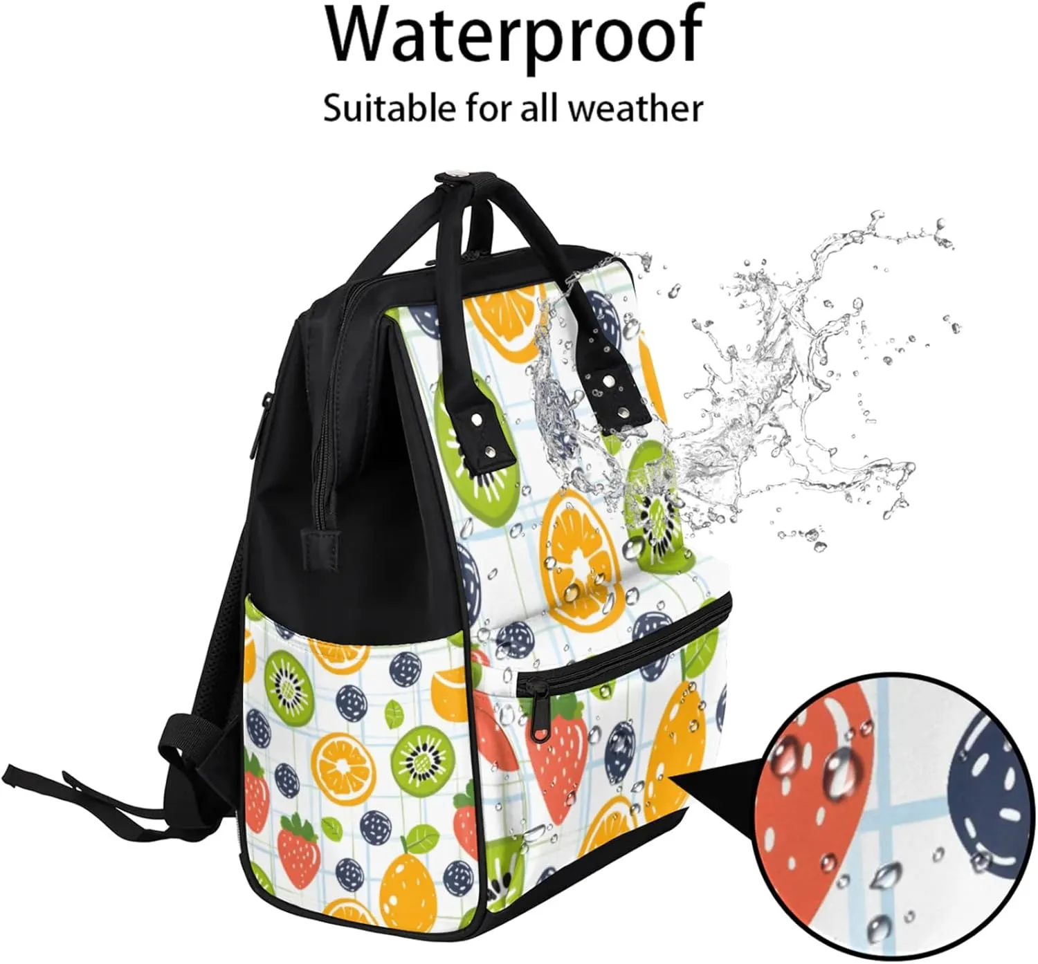 Tavisto Checkered Fruits Double Shoulder Mommy Bag for Women, Polyester Large Capacity Diaper Backpack with Multi Pockets, Waterproof Adjustable Straps Diaper Bag for Moms Dads, 11''×7''×15.7''