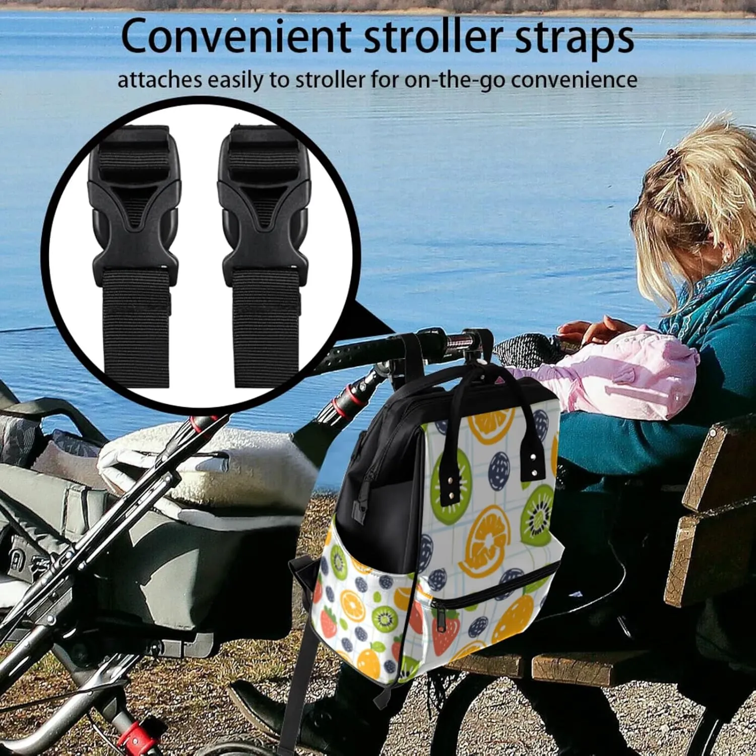 Tavisto Checkered Fruits Double Shoulder Mommy Bag for Women, Polyester Large Capacity Diaper Backpack with Multi Pockets, Waterproof Adjustable Straps Diaper Bag for Moms Dads, 11''×7''×15.7''