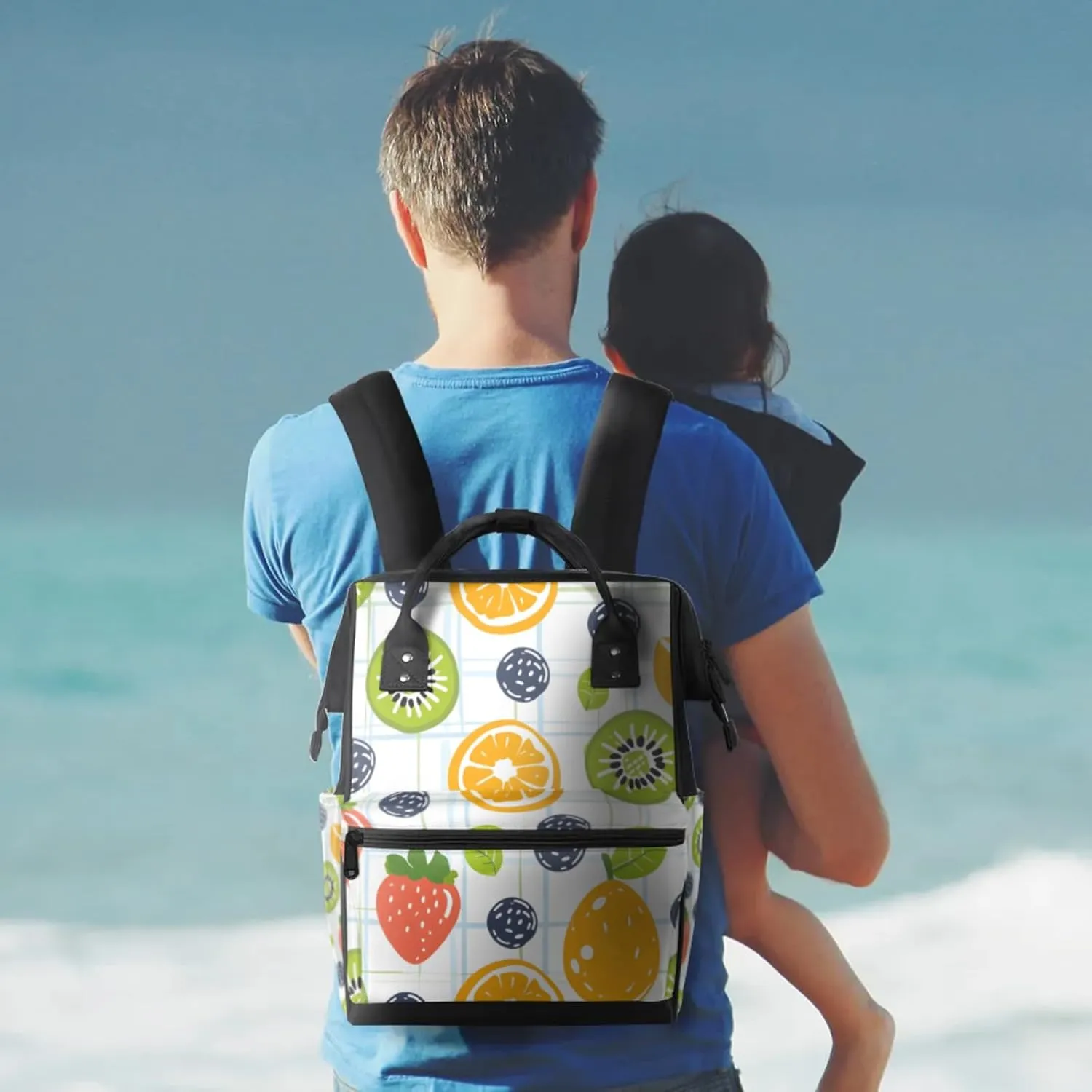 Tavisto Checkered Fruits Double Shoulder Mommy Bag for Women, Polyester Large Capacity Diaper Backpack with Multi Pockets, Waterproof Adjustable Straps Diaper Bag for Moms Dads, 11''×7''×15.7''