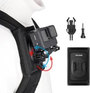 TELESIN 360° Backpack Mount with Quick Release Tripod Adapter, Shoulder Strap Bag Belt Clip POV Hiking Holder Accessories for GoPro 12 11 10 9 8 7 Insta360 X3 GO3 Ace Pro DJI Action 4 Osmo Pocket 3