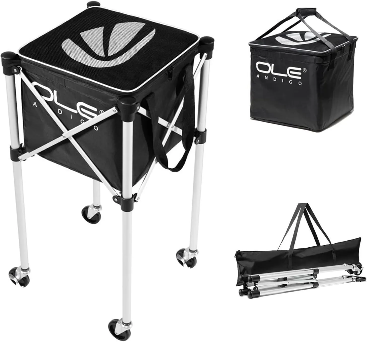 Tennis Ball Hopper 160 Balls Tennis Ball Basket with Storage Bag Lightweight Tennis Balls Hopper with Detachable Tennis Bag,Smooth Rolling Tennis Ball Cart,Tennis Ball Machine for Practice