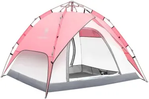 Tent Beach Camping Automatic Tent Outdoor Hiking Tent Fiberglass Pole Windbreak Waterproof Sun Resistance Tents for Hiking Yurt (Color : Pink)