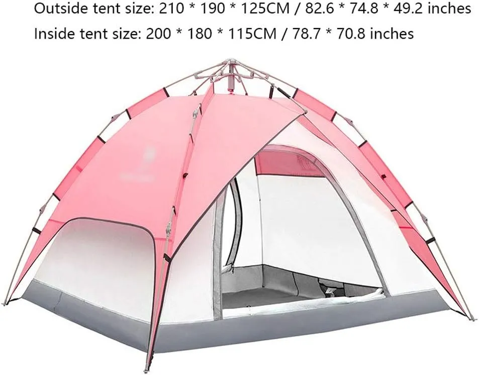 Tent Beach Camping Automatic Tent Outdoor Hiking Tent Fiberglass Pole Windbreak Waterproof Sun Resistance Tents for Hiking Yurt (Color : Pink)