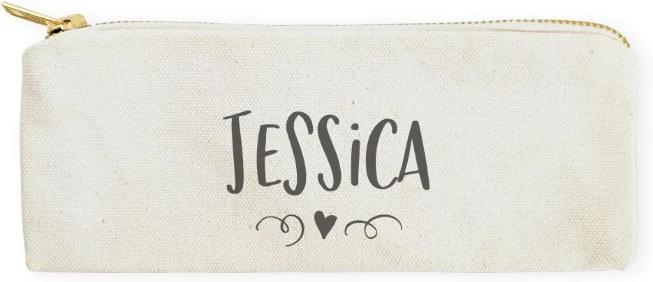 The Cotton & Canvas Co. Personalized Name with Mini Heart Small Cosmetic Case and Travel Pouch for Office and On the Go