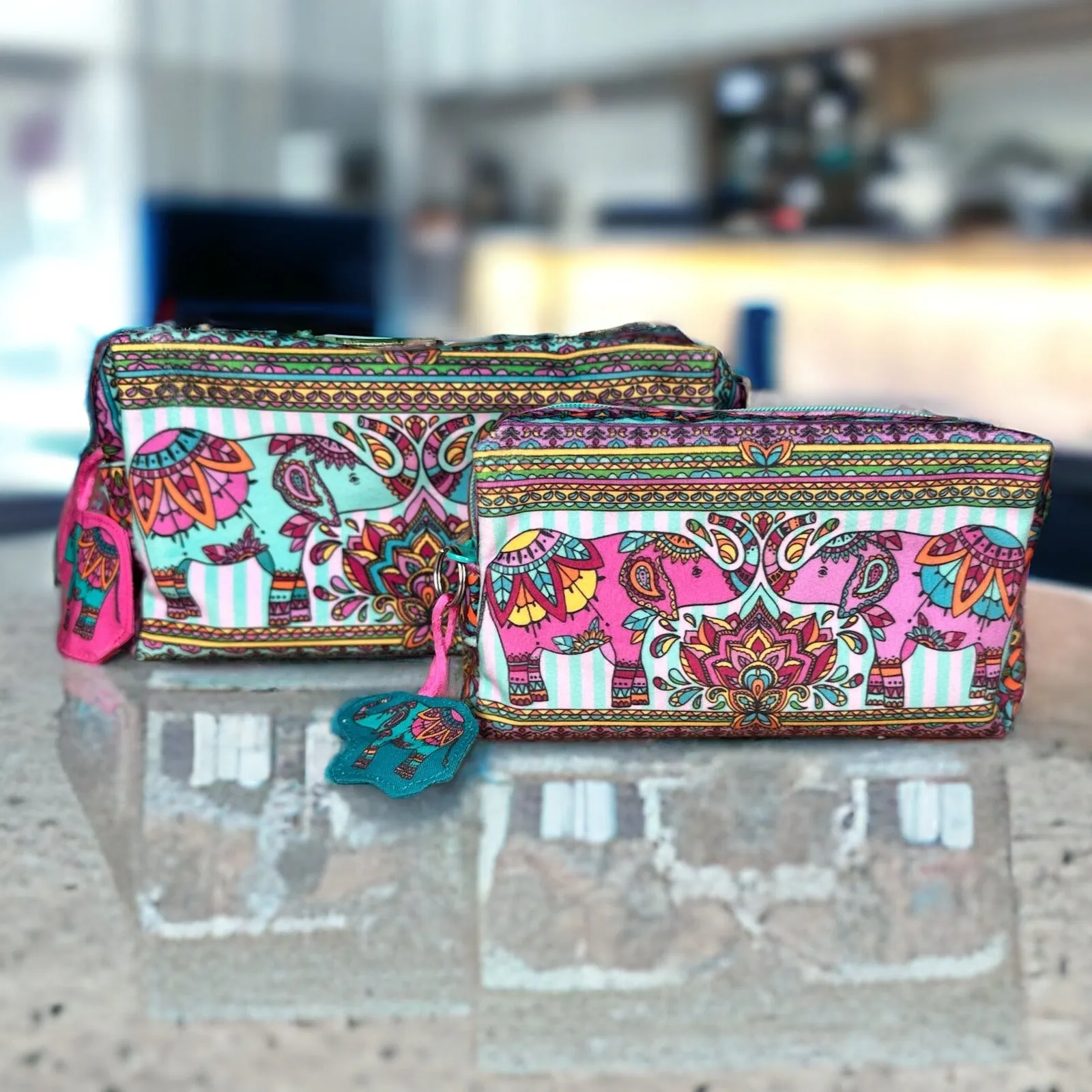 The Velvet Pouch Set - Indian Elephants Sewing Kit