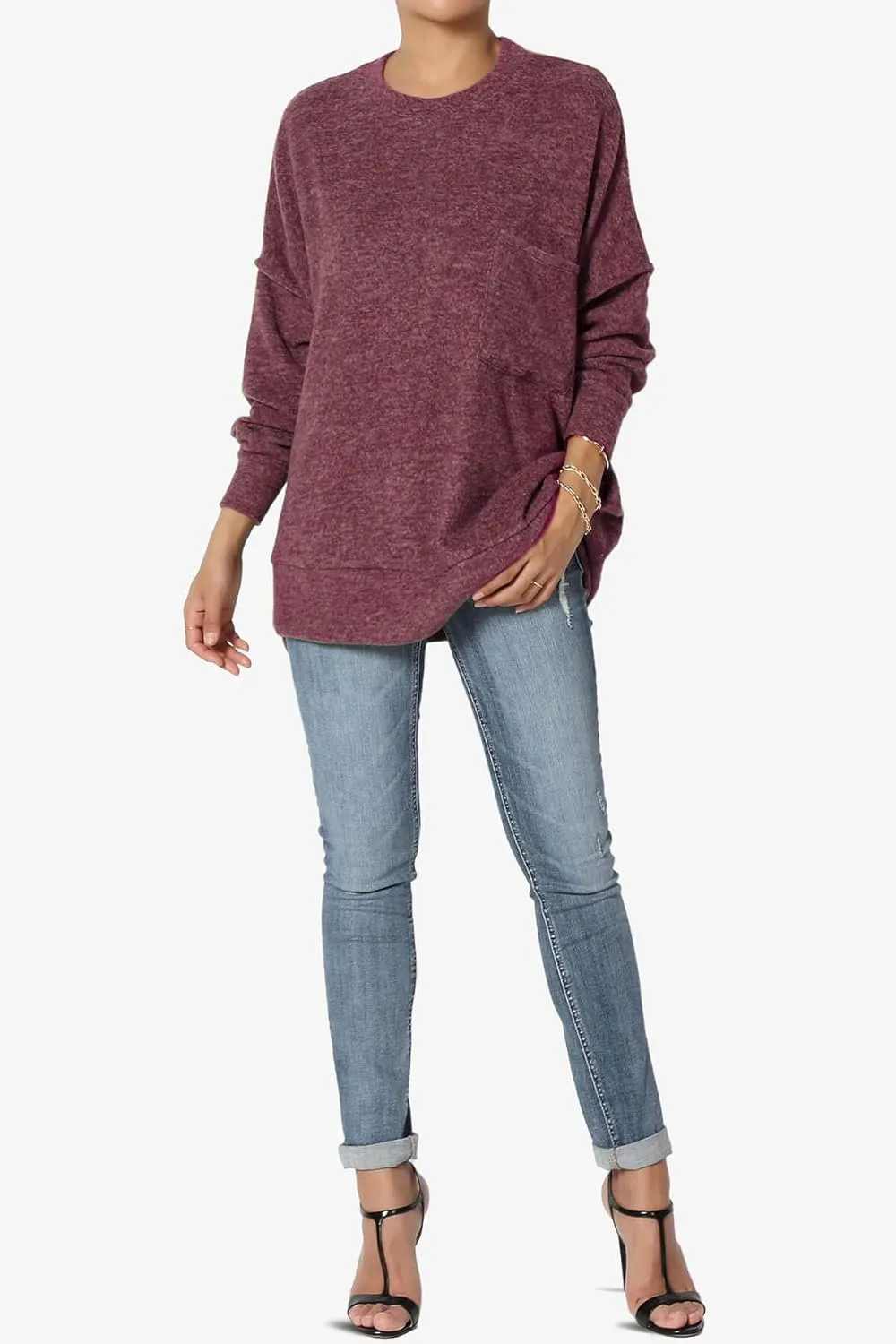 TheMogan Women's Comfy Oversized Loose Fit Long Sleeve Knit Pullover Sweater Cozy Pocket Top