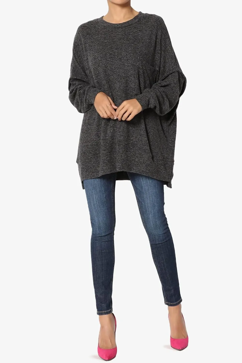 TheMogan Women's Comfy Oversized Loose Fit Long Sleeve Knit Pullover Sweater Cozy Pocket Top