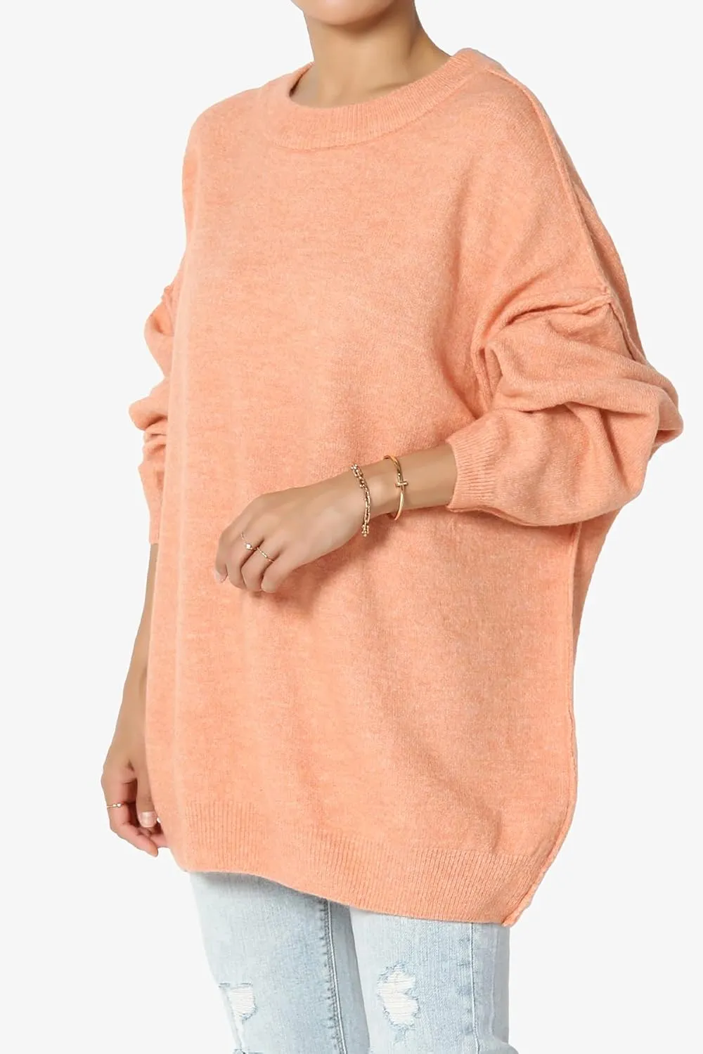 TheMogan Women's Comfy Oversized Loose Fit Long Sleeve Knit Pullover Sweater Cozy Pocket Top