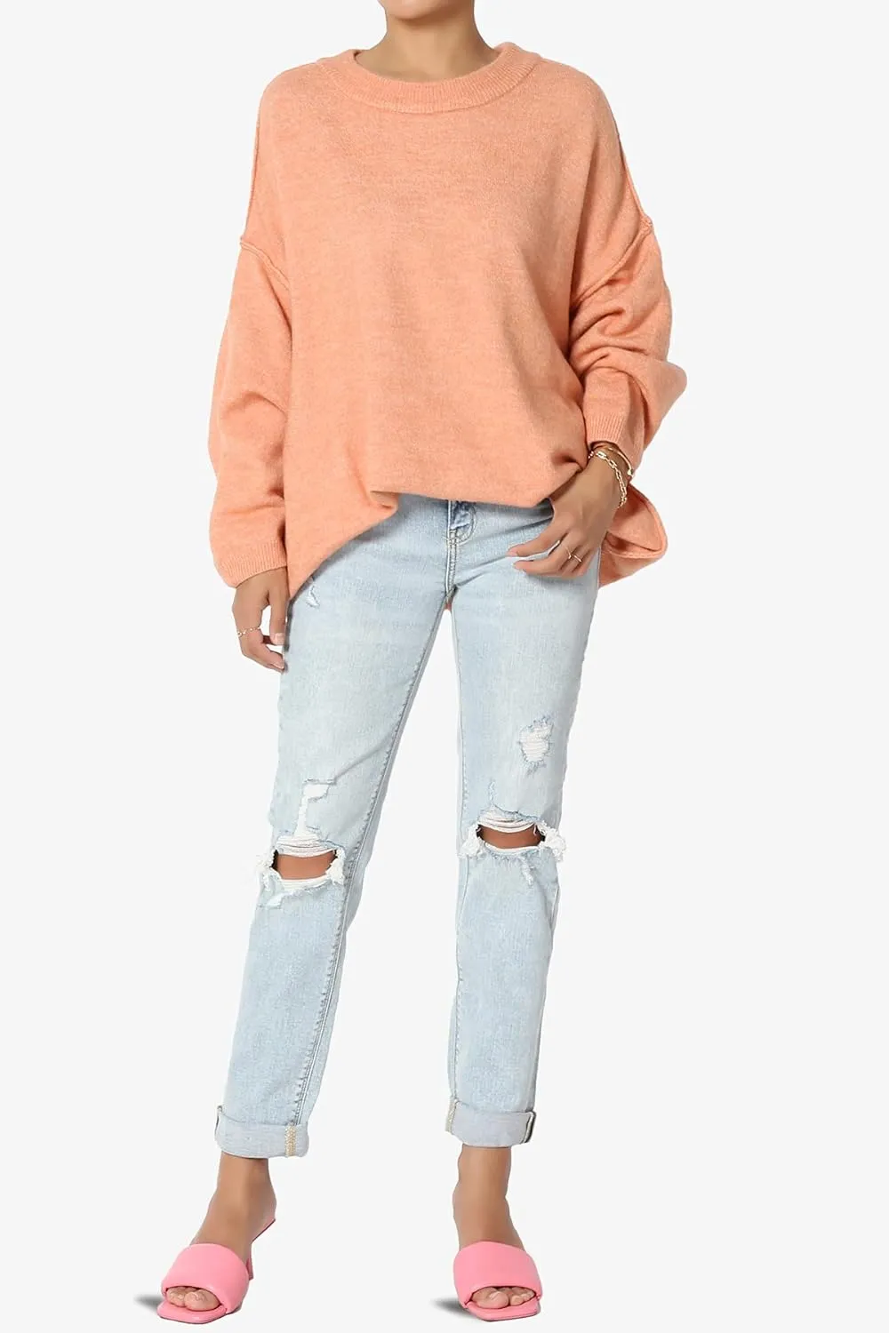 TheMogan Women's Comfy Oversized Loose Fit Long Sleeve Knit Pullover Sweater Cozy Pocket Top