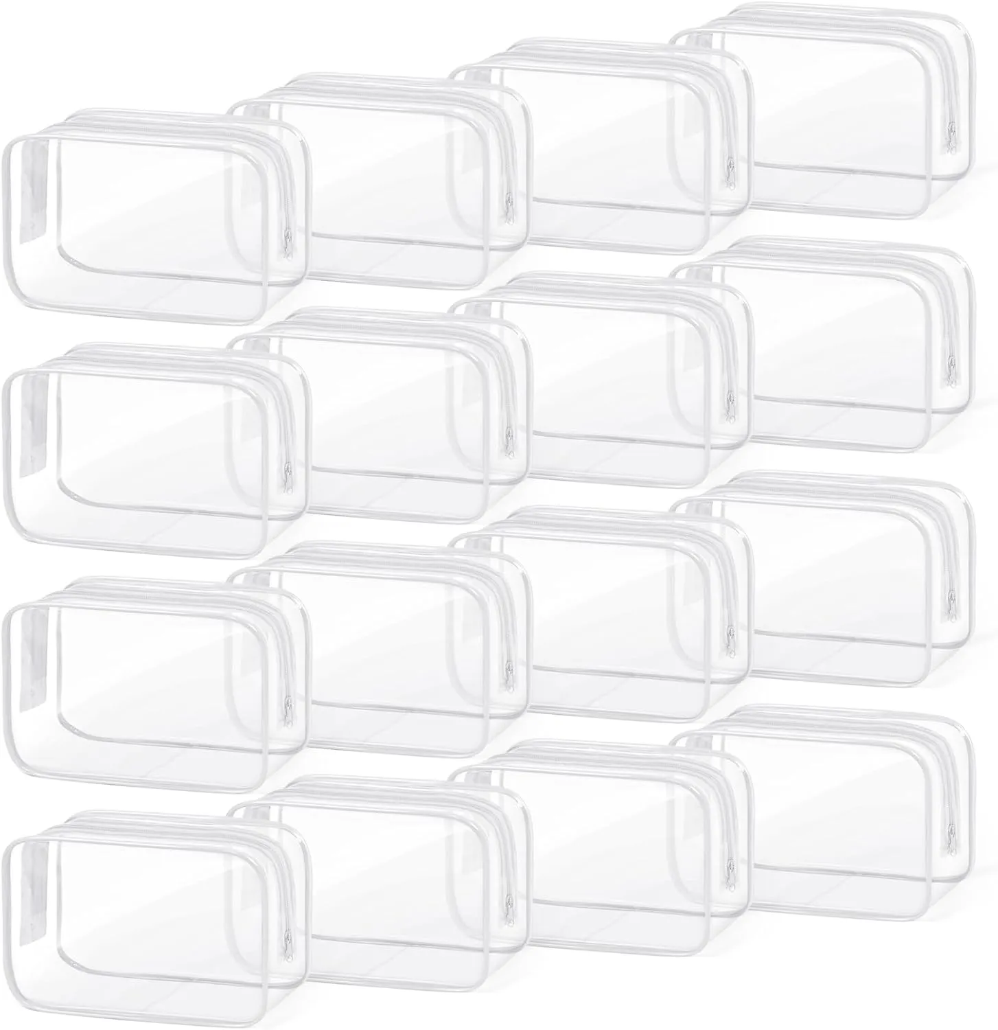 TISRATOK 16 PCS Clear Makeup Bag, Travel Essentials Toiletry Bag, Transparent PVC Cosmetic Organizer Toy-Lego Barbie Storage Pouch for Women Men - WHITE,Small