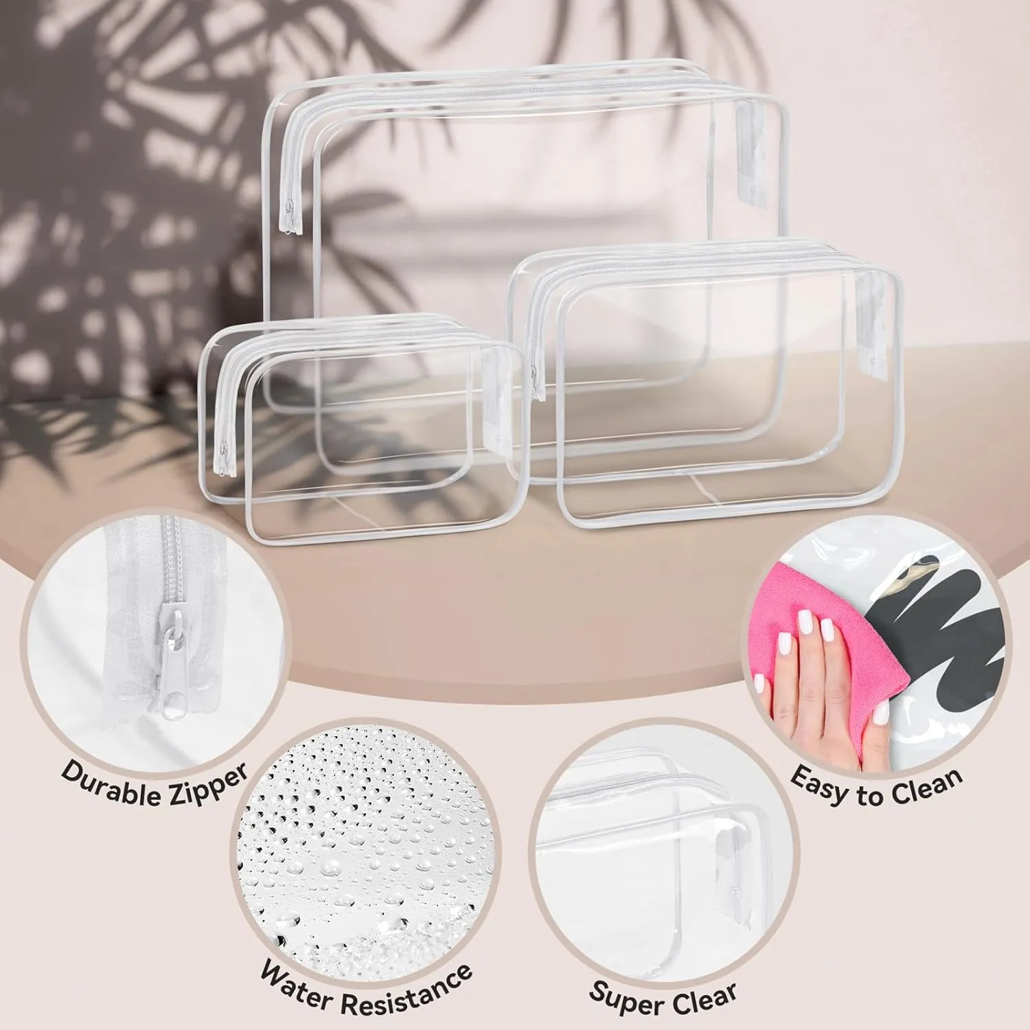 TISRATOK 16 PCS Clear Makeup Bag, Travel Essentials Toiletry Bag, Transparent PVC Cosmetic Organizer Toy-Lego Barbie Storage Pouch for Women Men - WHITE,Small