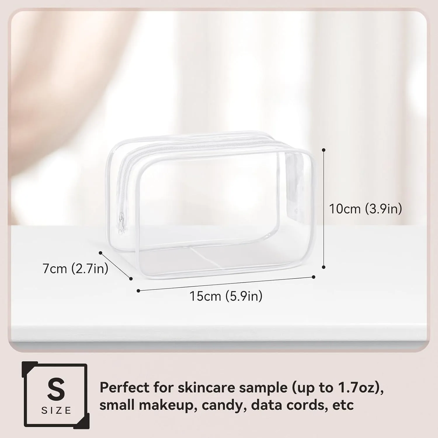 TISRATOK 16 PCS Clear Makeup Bag, Travel Essentials Toiletry Bag, Transparent PVC Cosmetic Organizer Toy-Lego Barbie Storage Pouch for Women Men - WHITE,Small