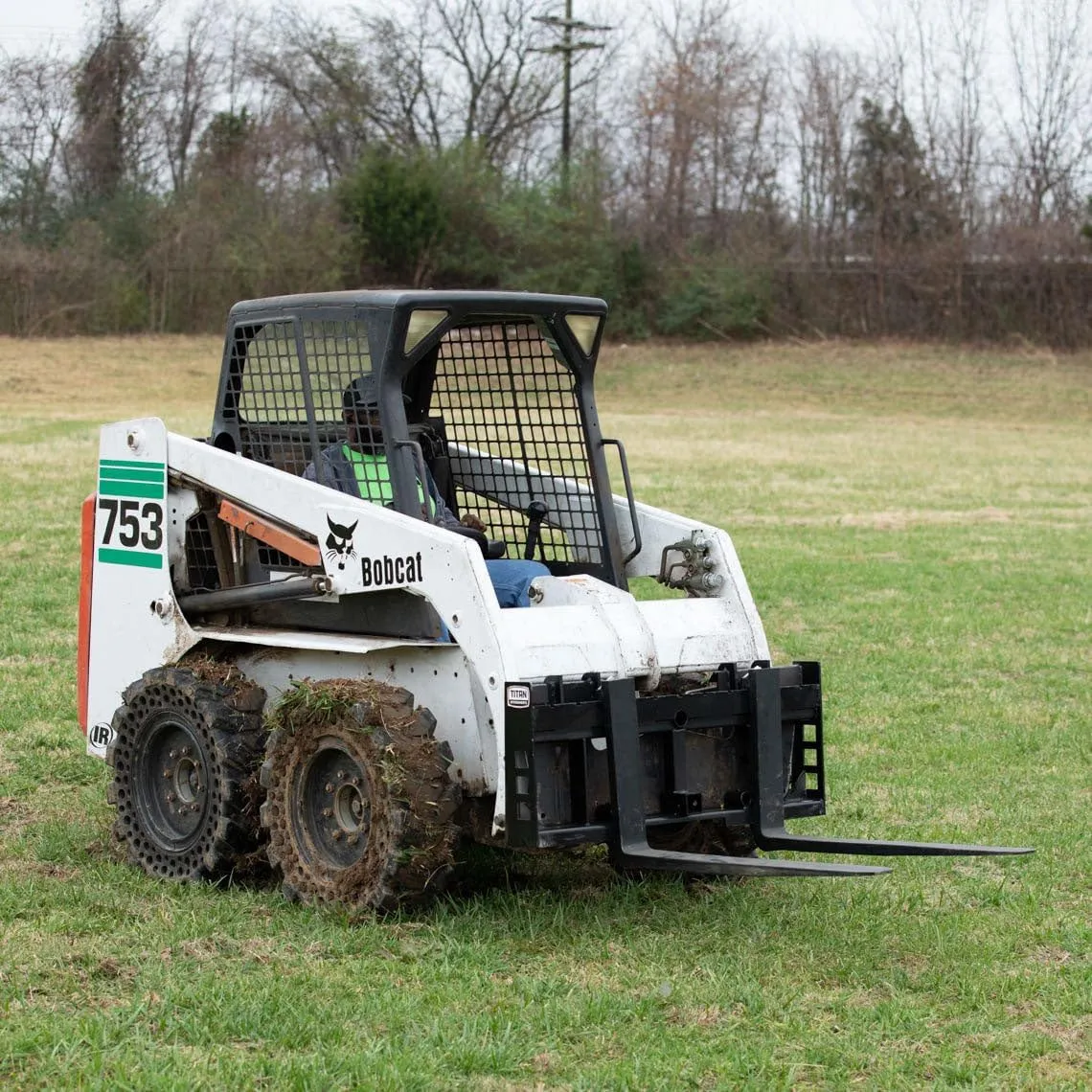 Titan Attachments Economy Series Pallet Fork Frame, 36" Fork Blades, Skid Steer Quick Tach Connection, Rated 4000 LB, Conus 2 Hay Spear Sleeves and 2" Receiver Hitch Included
