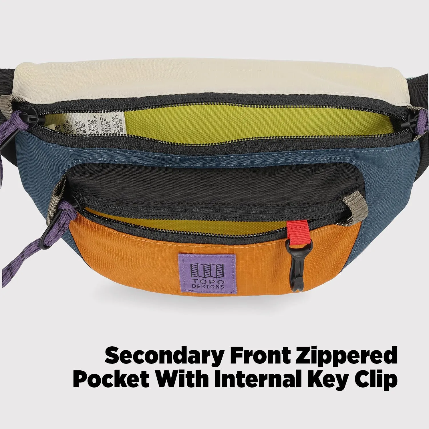Topo Designs Mountain Waist Pack, Hip Bag, 100% Recycled Nylon Construction, 2L capacity, YKK Zips