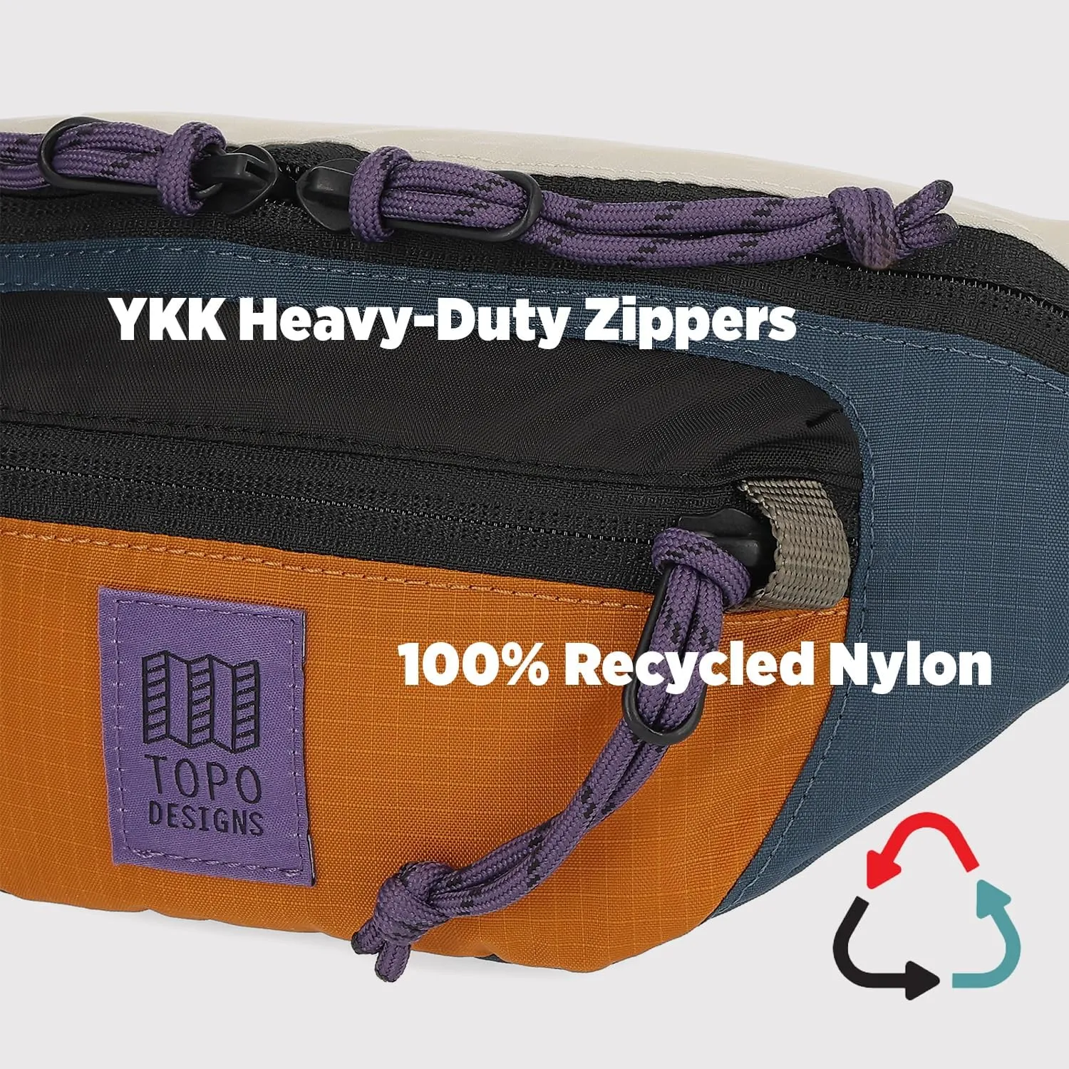 Topo Designs Mountain Waist Pack, Hip Bag, 100% Recycled Nylon Construction, 2L capacity, YKK Zips