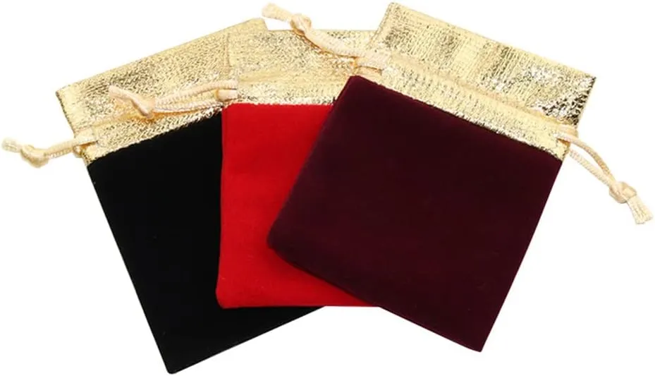 TopTie Custom 50 PCS Velvet Gift Pouches with Logo, Gold-Trimmed Jewelry Bag with Drawstrings for Party Favors, 2.8 x 3.5 Inches