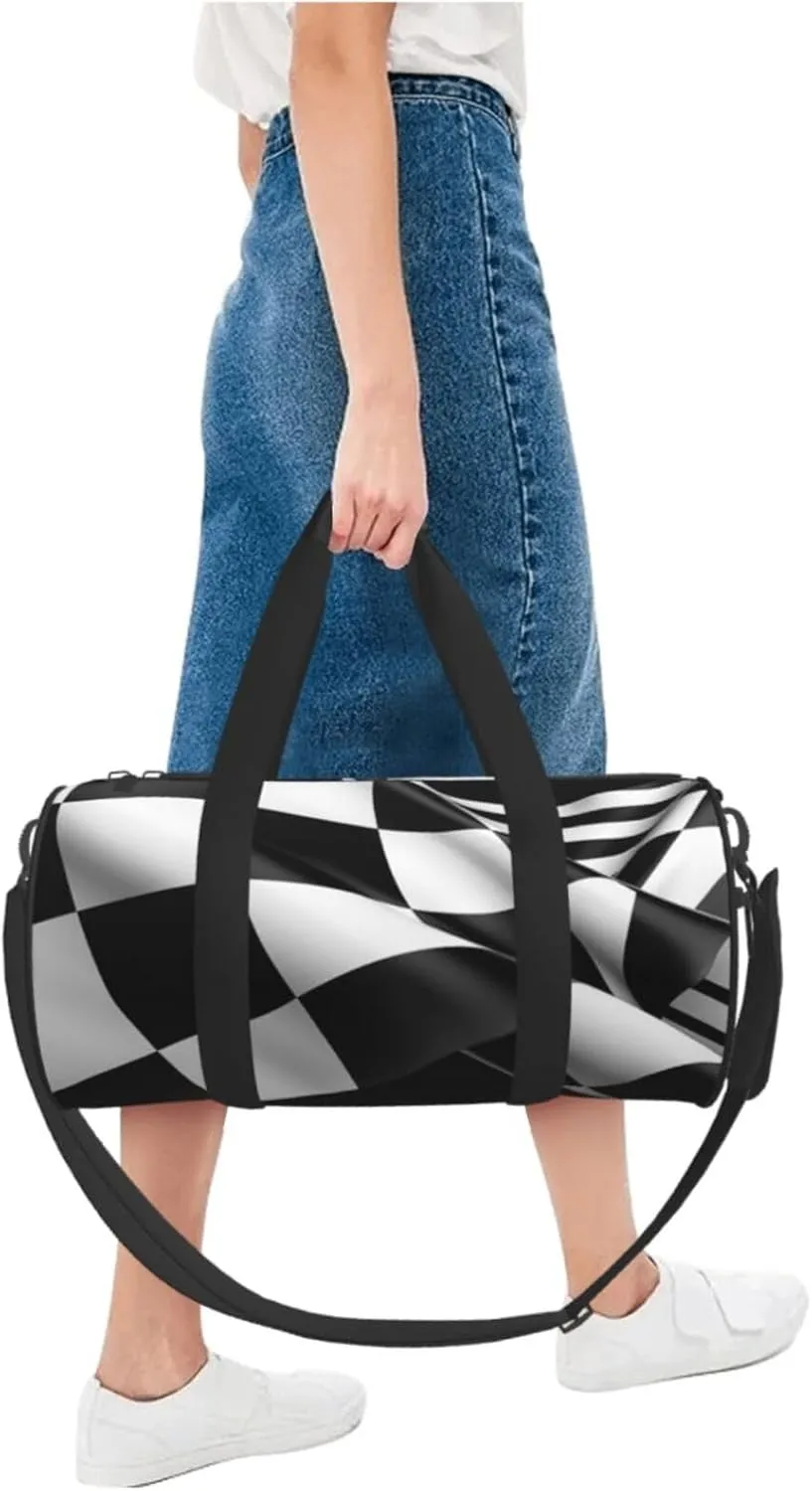 Travel Bag For Women,Black White Formula Checkered Flags Pattern Print Personal Item Duffle Bags,Weekend Travel Duffel Tote Bag,Travel Sport Gym Bag For Men,Airplane Travel Essentials For Flying