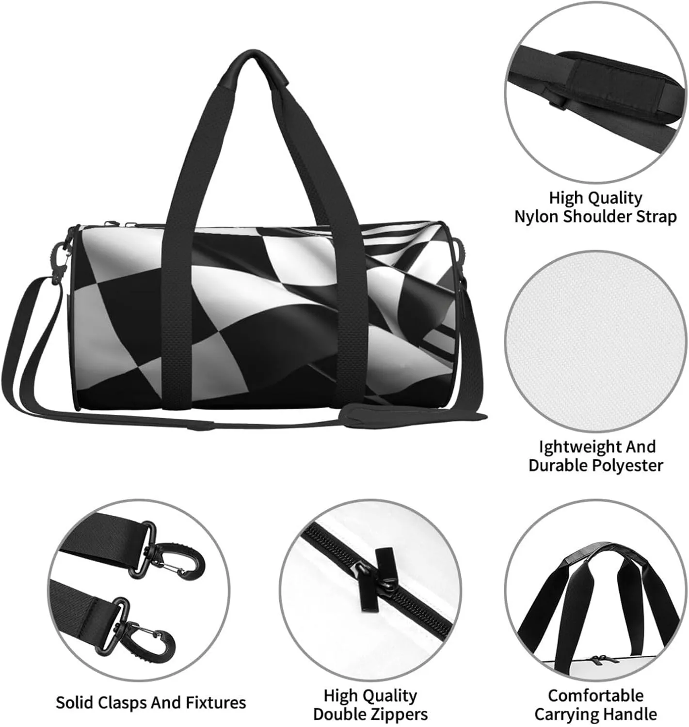 Travel Bag For Women,Black White Formula Checkered Flags Pattern Print Personal Item Duffle Bags,Weekend Travel Duffel Tote Bag,Travel Sport Gym Bag For Men,Airplane Travel Essentials For Flying