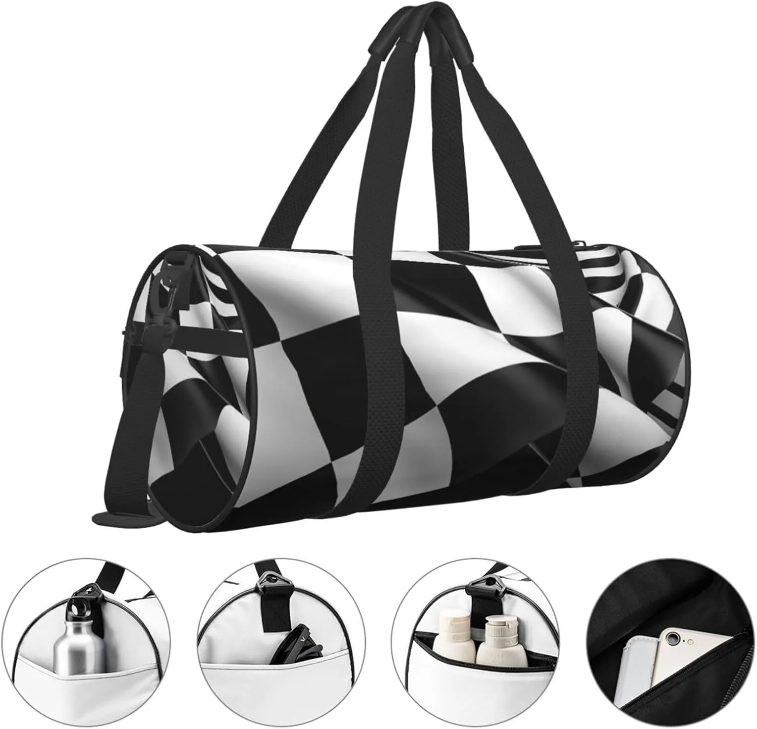 Travel Bag For Women,Black White Formula Checkered Flags Pattern Print Personal Item Duffle Bags,Weekend Travel Duffel Tote Bag,Travel Sport Gym Bag For Men,Airplane Travel Essentials For Flying