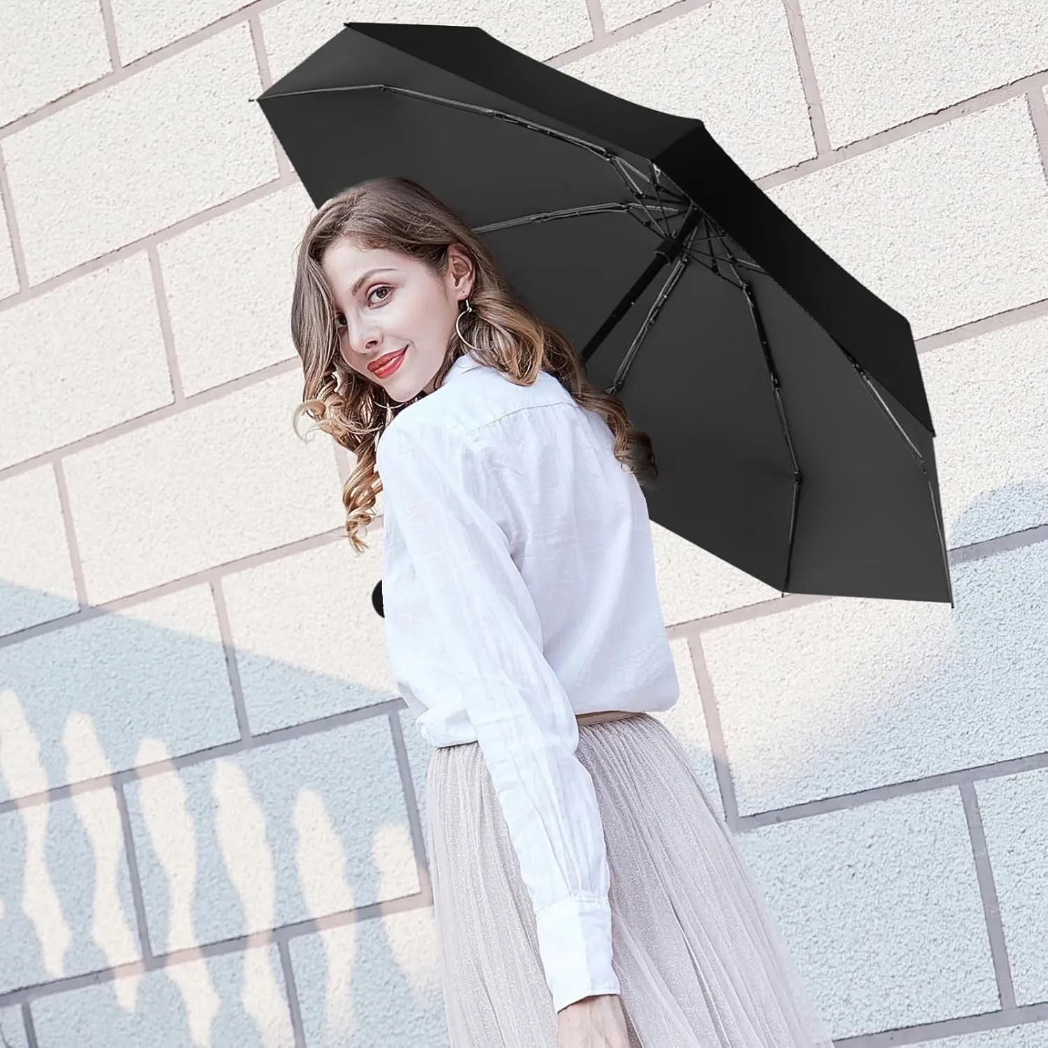 Travel Mini Folding Compact Umbrella with Case, 8 Ribs Lightweight Portable, Small Sun & Rain Pocket Umbrella for Girls and Women