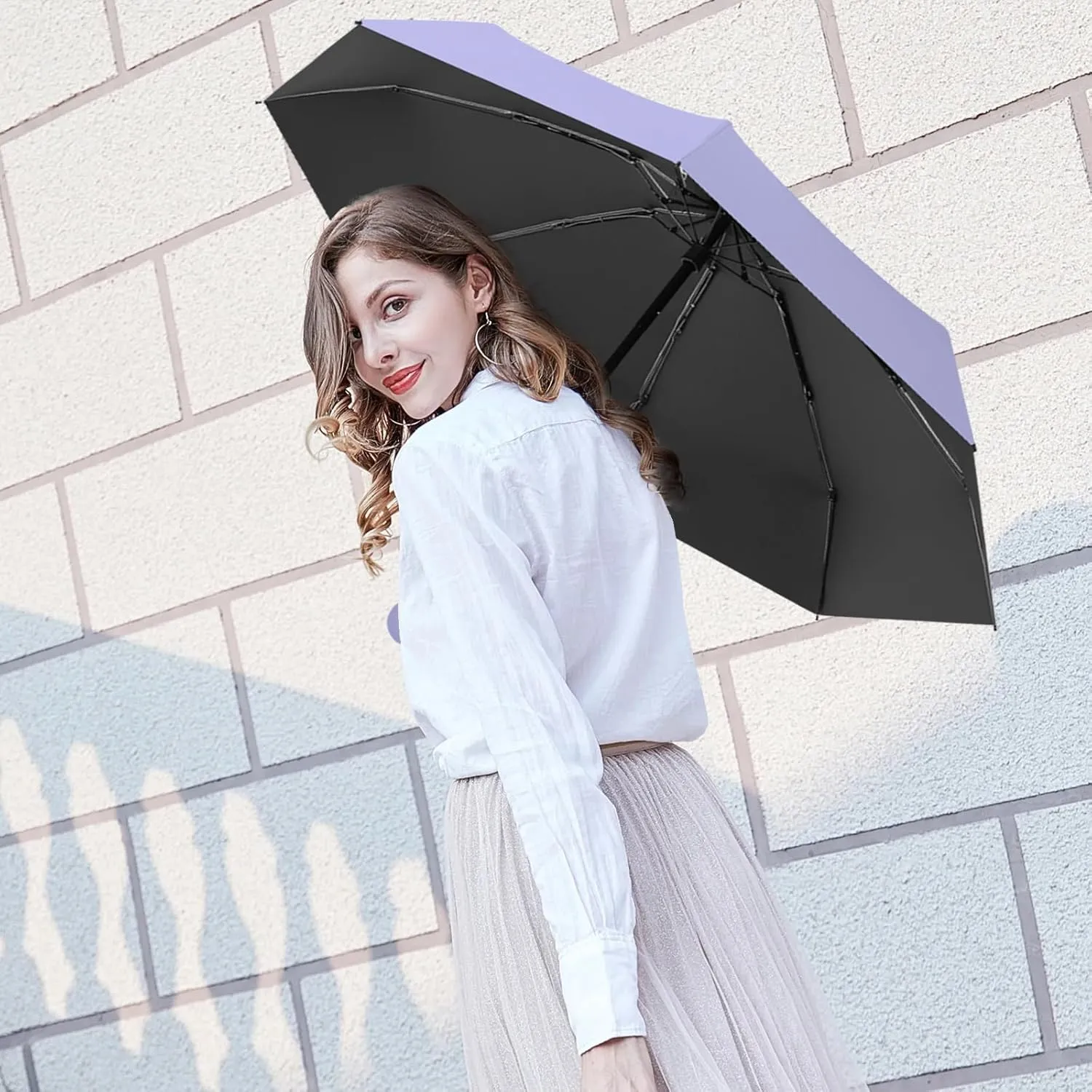 Travel Mini Folding Compact Umbrella with Case, 8 Ribs Lightweight Portable, Small Sun & Rain Pocket Umbrella for Girls and Women