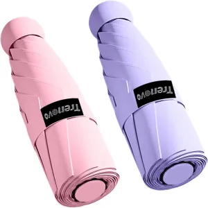 Travel Mini Folding Compact Umbrella with Case, 8 Ribs Lightweight Portable, Small Sun & Rain Pocket Umbrella for Girls and Women