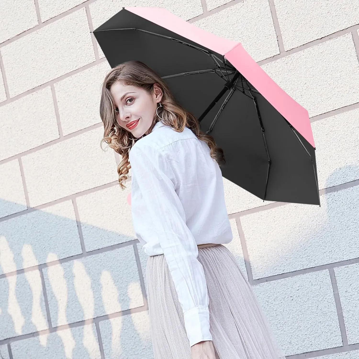 Travel Mini Folding Compact Umbrella with Case, 8 Ribs Lightweight Portable, Small Sun & Rain Pocket Umbrella for Girls and Women