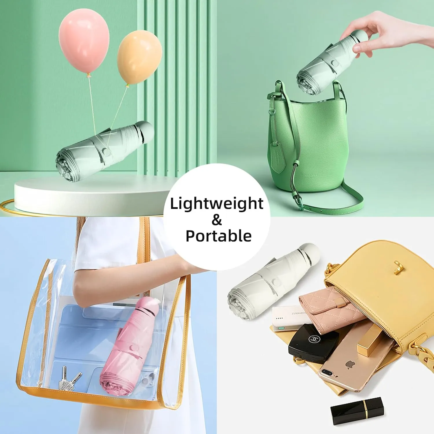Travel Mini Folding Compact Umbrella with Case, 8 Ribs Lightweight Portable, Small Sun & Rain Pocket Umbrella for Girls and Women