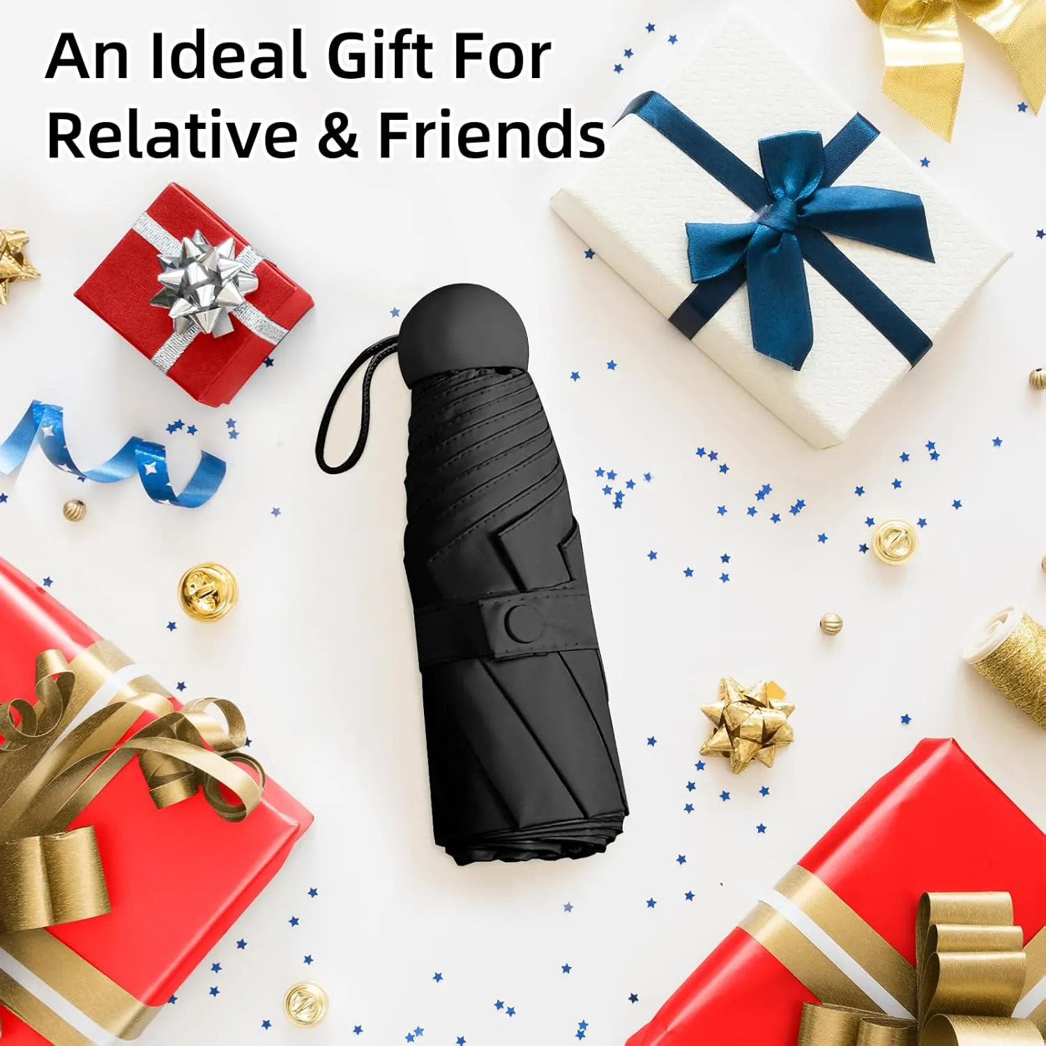 Travel Mini Folding Compact Umbrella with Case, 8 Ribs Lightweight Portable, Small Sun & Rain Pocket Umbrella for Girls and Women