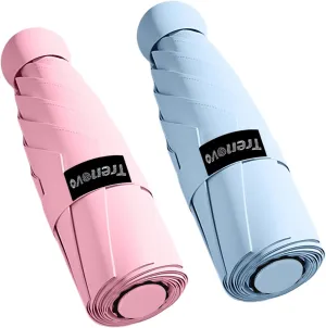 Travel Mini Folding Compact Umbrella with Case, 8 Ribs Lightweight Portable, Small Sun & Rain Pocket Umbrella for Girls and Women