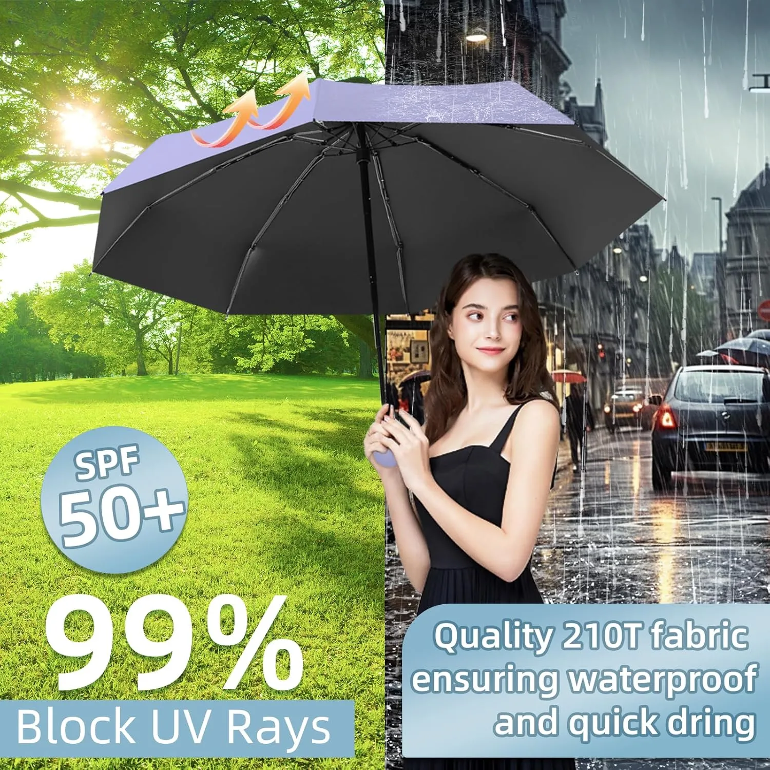 Travel Mini Folding Compact Umbrella with Case, 8 Ribs Lightweight Portable, Small Sun & Rain Pocket Umbrella for Girls and Women