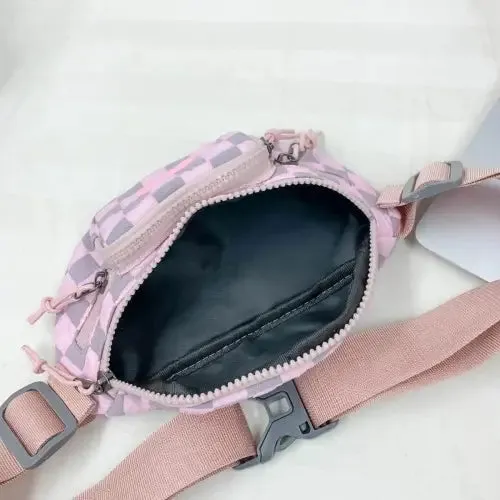 Trendy Blue Checkered Adjustable Strap Nylon Crossbody Fanny Pack