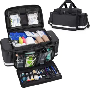 Trunab First Aid Bag Empty Medical Duffel Bag First Responder Trauma Bag Storage Bag with Inner Dividers and No-scratch Bottom, Ideal for EMT, EMS, Paramedics, Bag Only, Black