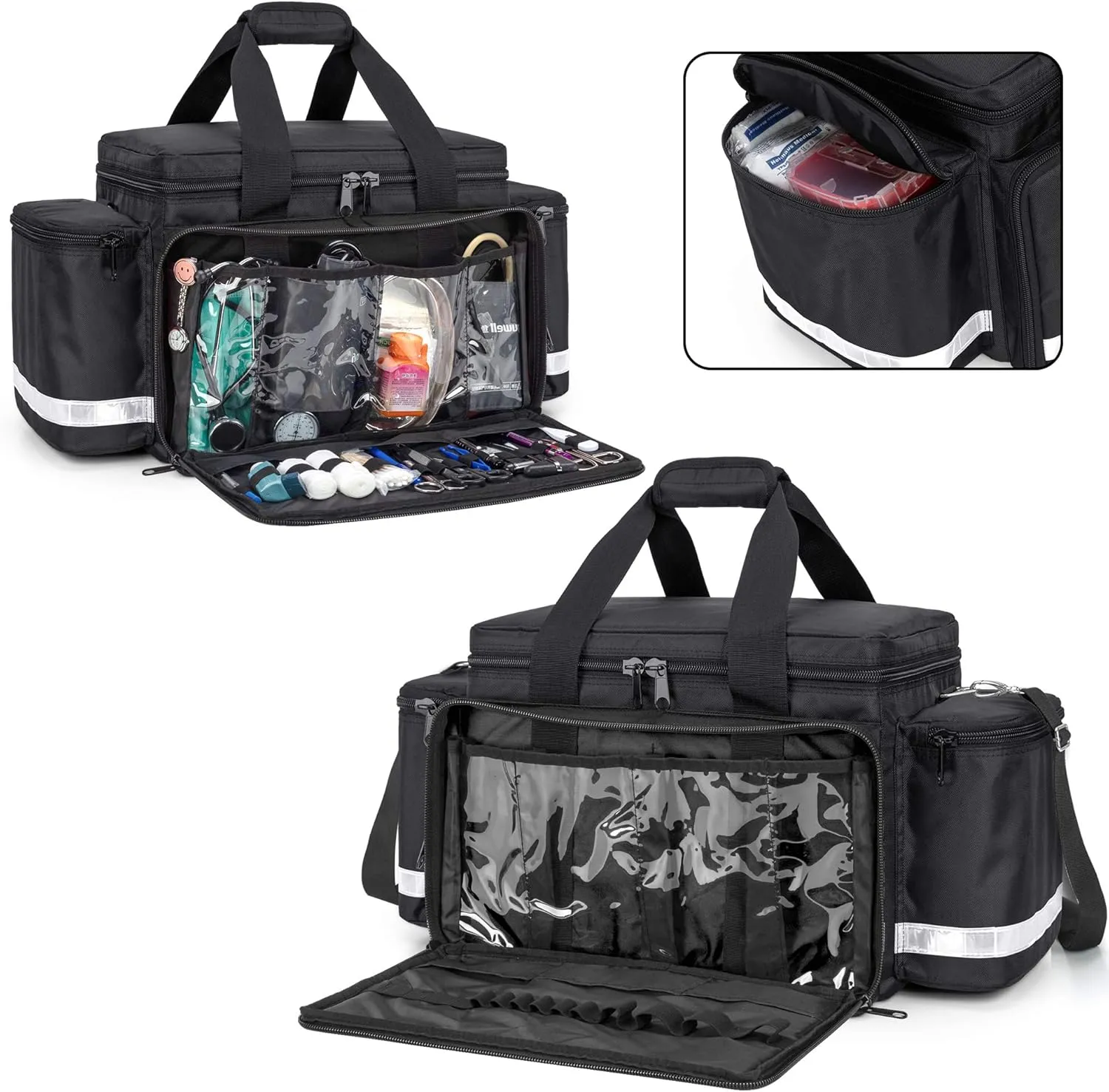 Trunab First Aid Bag Empty Medical Duffel Bag First Responder Trauma Bag Storage Bag with Inner Dividers and No-scratch Bottom, Ideal for EMT, EMS, Paramedics, Bag Only, Black