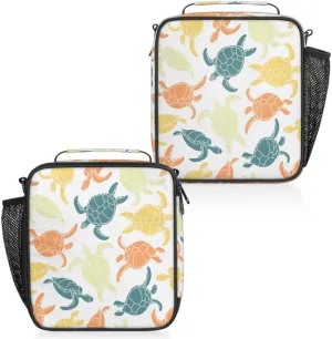 Turtle Animals Insulated Lunch Bag Reusable Waterproofing Lunch Box with Shoulder Strap Handle and Water Bottle Net Bag for Travel Camping Beach Picnic