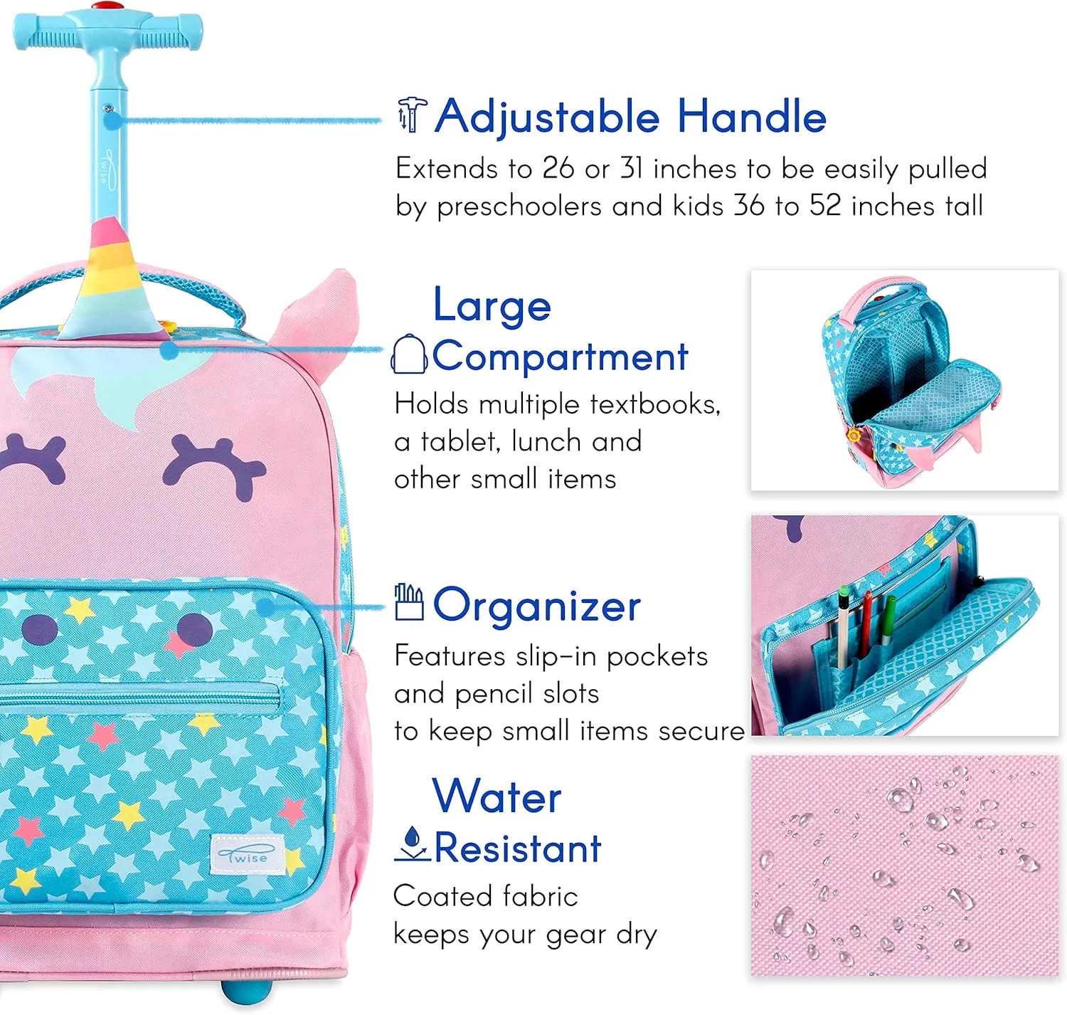 TWISE SIDE-KICK SCHOOL, TRAVEL ROLLING BACKPACK FOR KIDS AND TODDLERS