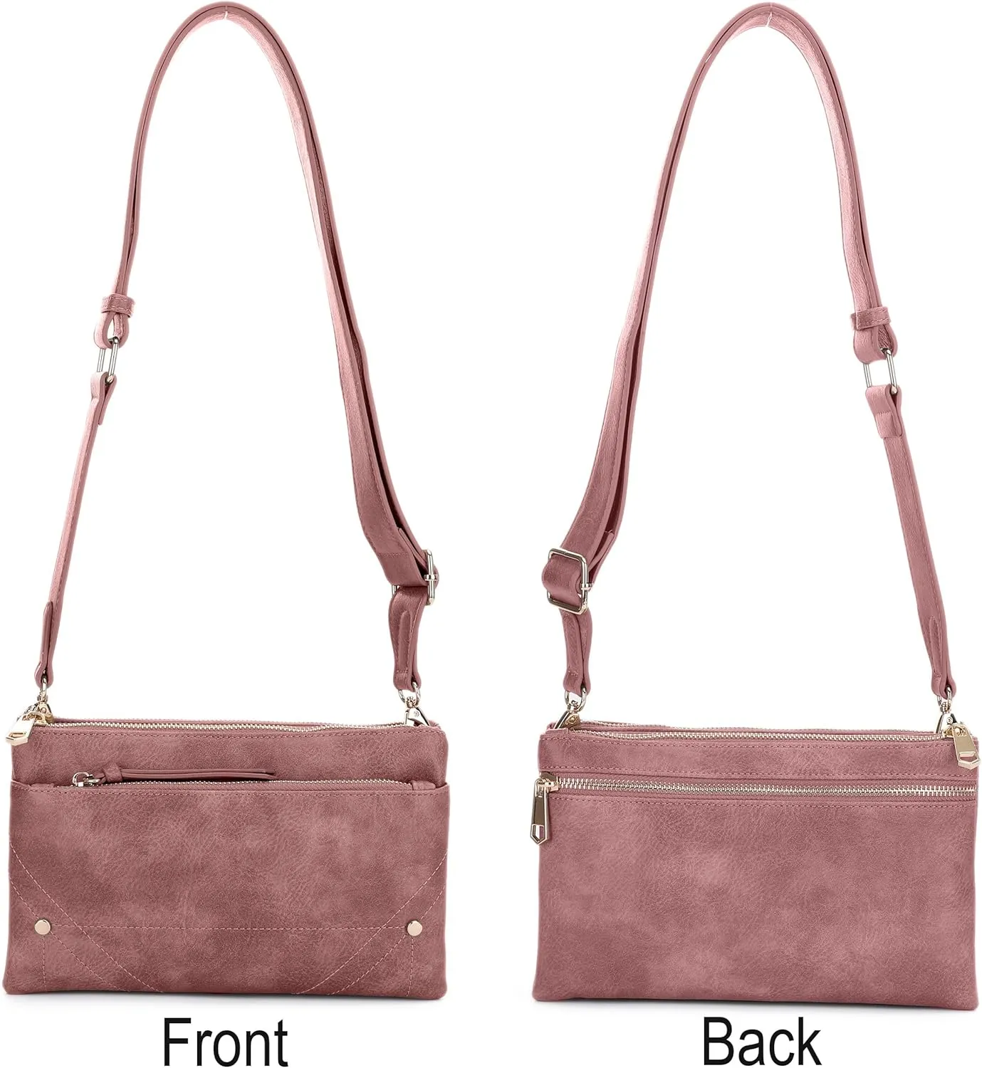 Two-Tone Multi-Compartment Crossbody Bag with Adjustable Detachable Strap, Gold Hardware, and Stitched Detailing